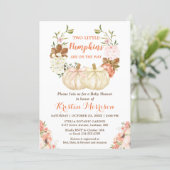 Gold Glitters Twins Pumpkins Fall Baby Shower Invitation (Standing Front)