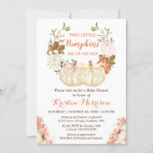 Gold Glitters Twins Pumpkins Fall Baby Shower Invitation (Front)