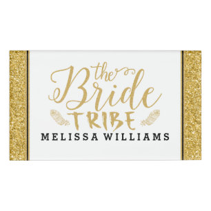 Gold GlitterThe Bride Tribe-Modern Text Design Name Tag