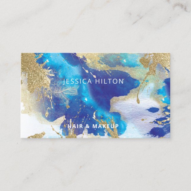 Gold glittery abstract elegant watercolor wash  bu business card (Front)
