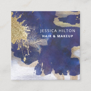 Gold glittery abstract elegant watercolor wash square business card