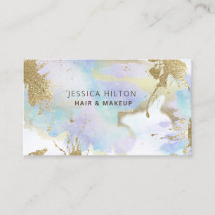 Gold glittery abstract pastel watercolor wash business card