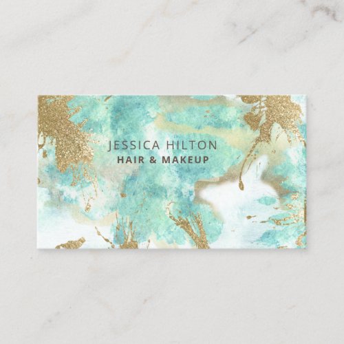 Gold glittery abstract pastel watercolor wash business card
