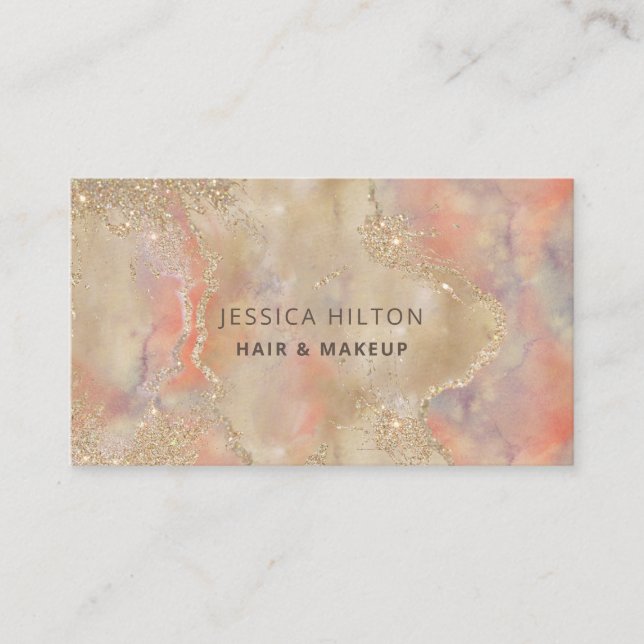Gold glittery abstract pastel watercolor wash business card (Front)