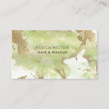 Gold Glittery Abstract Pastel Watercolor Wash Business Card by Makidzona at Zazzle