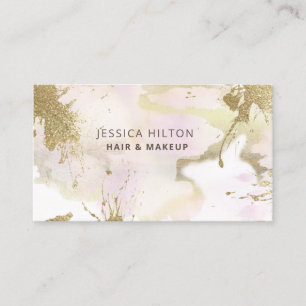 Gold glittery abstract pastel watercolor wash business card