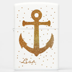 Gold Glittery Anchor Zippo Lighter
