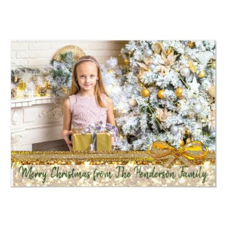 Gold Glittery and Green Custom Family Christmas Card
