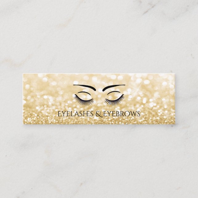 Gold glittery chic elegant Eyelashes & eyebrow Mini Business Card (Front)