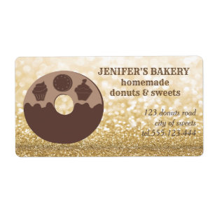 Gold glittery Chocolate donuts cupcakes & cookie Label