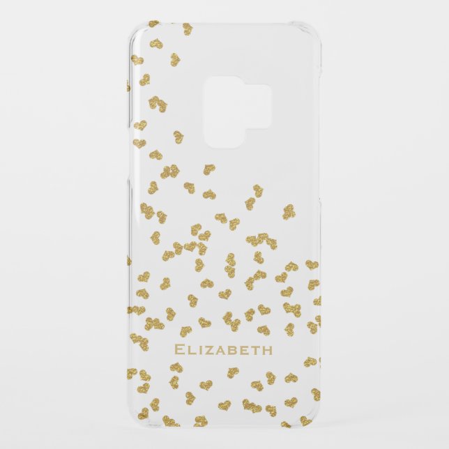 gold glittery confetti hearts personalized uncommon samsung galaxy case (Back)