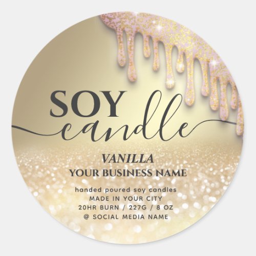 Gold Glittery drips luxury modern soy candle Classic Round Sticker