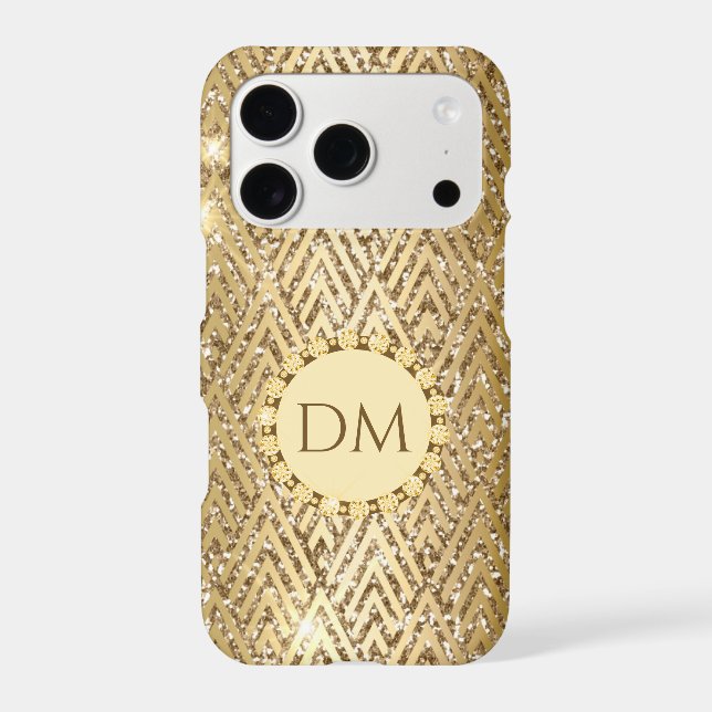 Gold Glittery Geometric Diamond Pattern Monogram  Case-Mate iPhone Case (Back)