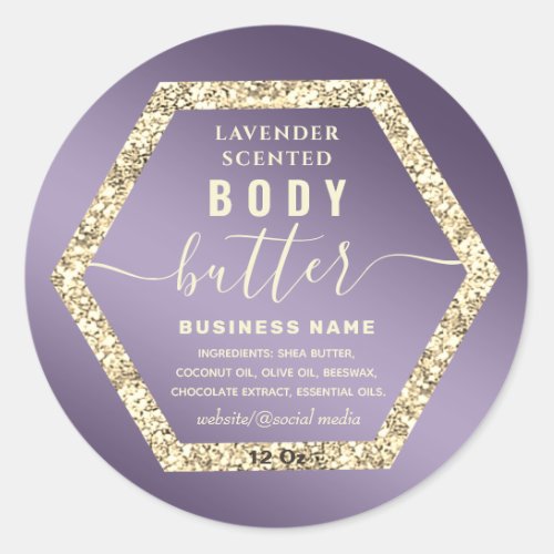 Gold glittery  hexagon script body butter label