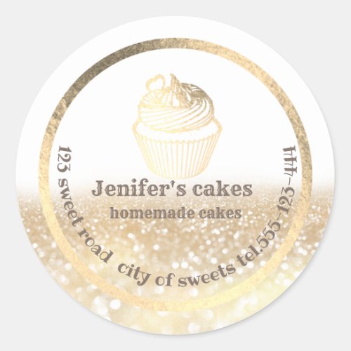 Gold glittery Homemade cakes and treats packaging Classic Round Sticker