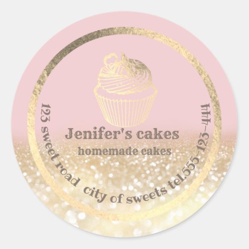 Gold glittery Homemade cakes and treats packaging Classic Round Sticker