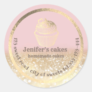 Gold glittery Homemade cakes and treats packaging Classic Round Sticker