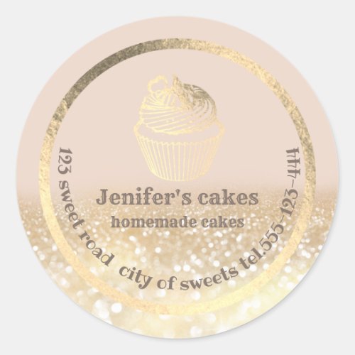 Gold glittery Homemade cakes and treats packaging Classic Round Sticker