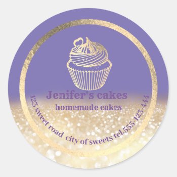 Gold Glittery Homemade Cakes And Treats Packaging Classic Round Sticker by Makidzona at Zazzle