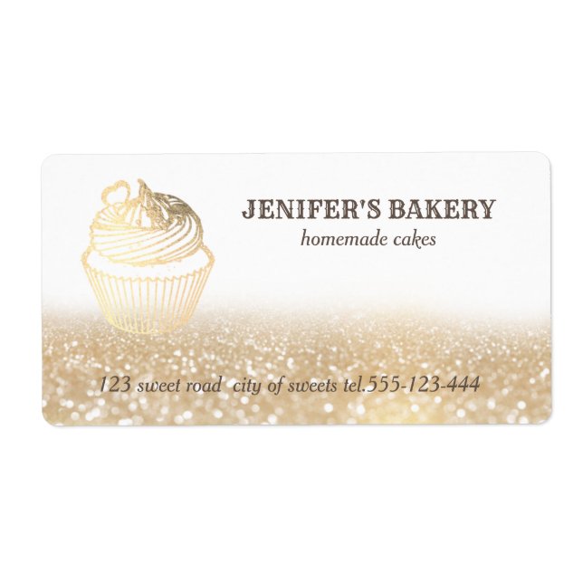 Gold glittery  Homemade cupcakes packaging Label (Front)