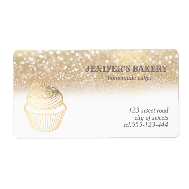 Gold glittery  Homemade cupcakes packaging Label (Front)