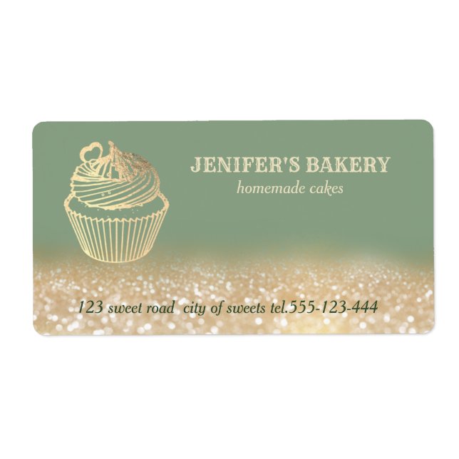 Gold glittery  Homemade cupcakes packaging Label (Front)