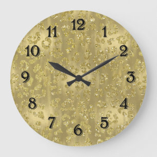 Gold Glittery Leopard Print Large Clock