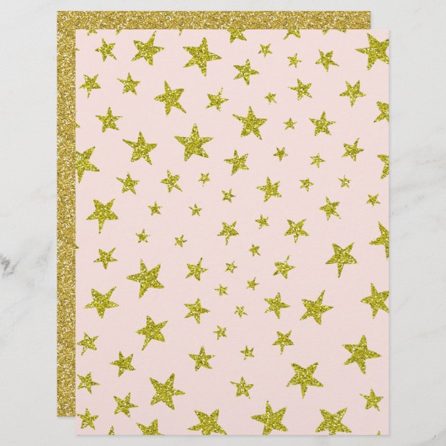 Gold Glittery Looking Star Scrapbook Paper (Front/Back)