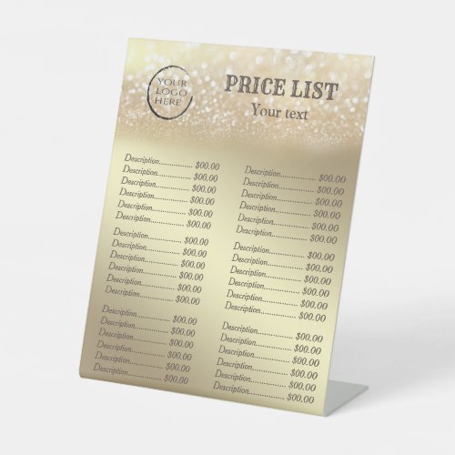 Gold glittery luxury custom logo price list pedest pedestal sign