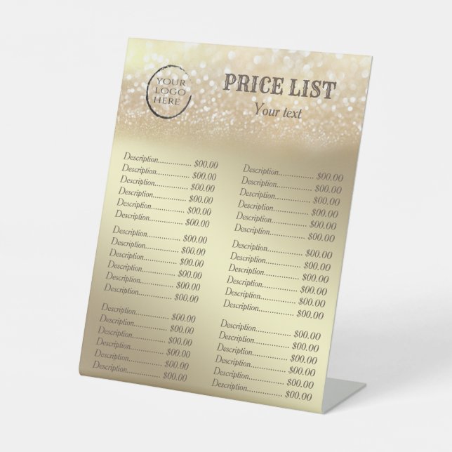 Gold glittery luxury custom logo price list pedestal sign (Front)