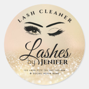 Gold glittery makeup lash extension lash cleaner c classic round sticker