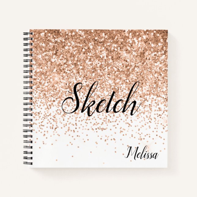 Gold Glittery Monogram Sketchbook Notebook (Front)