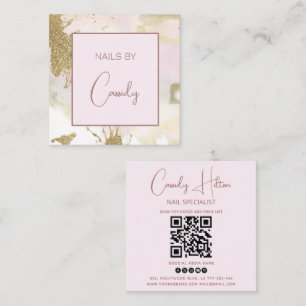 Gold glittery pastel watercolor wash QRcode Square Business Card