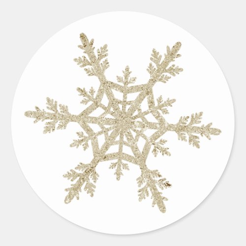 Gold Glittery Snowflake Classic Round Sticker