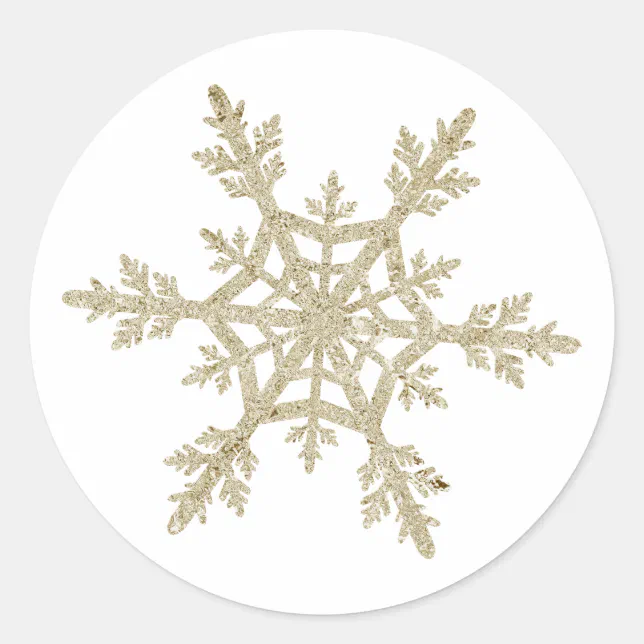 Gold Glittery Snowflake Classic Round Sticker | Zazzle