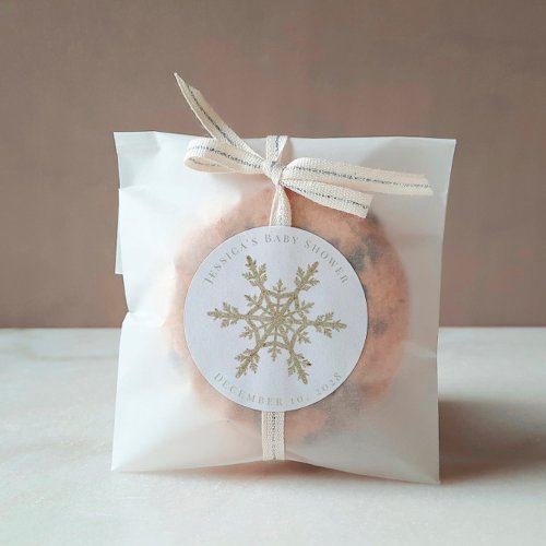 Gold Glittery Snowflake Classic Round Sticker