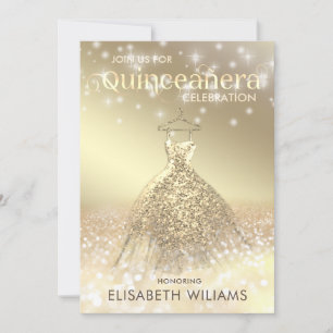 Gold glittery sparkle dress ombre Quinceañera Invitation