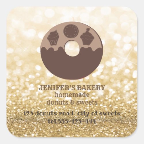 Gold  glittery sparkle homemade donuts and sweets square sticker