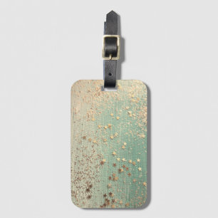 Gold Glittery Stardust on Sea Green  Luggage Tag