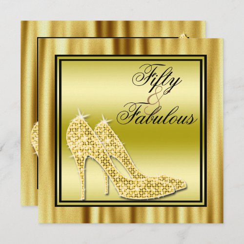 Gold Glittery Stilettos  Music Fabulous 50 Invitation