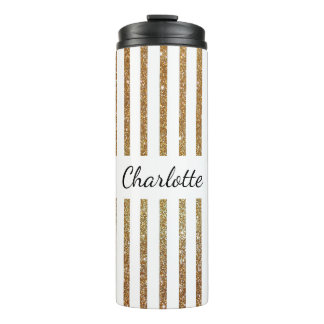 Gold Glittery Striped Custom Thermal Tumbler