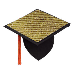Gold Glittery Stripes Graduation Cap Topper