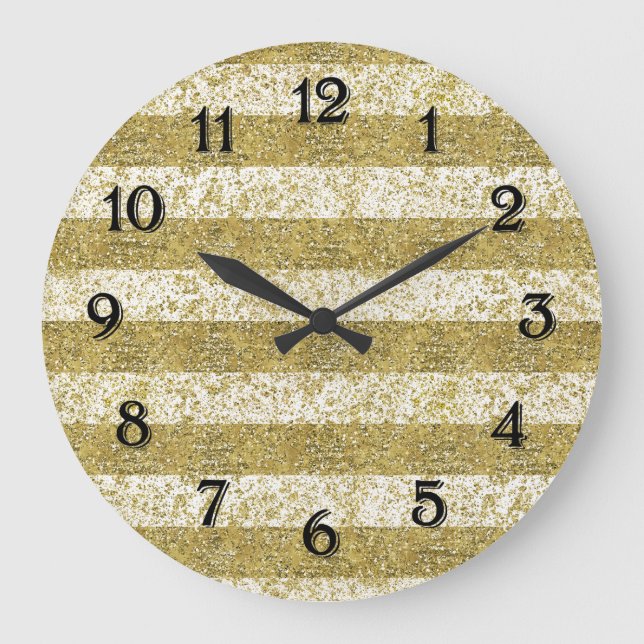 Gold Glittery Stripes Large Clock (Front)