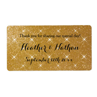 Gold glittery wedding wine or water bottle labels