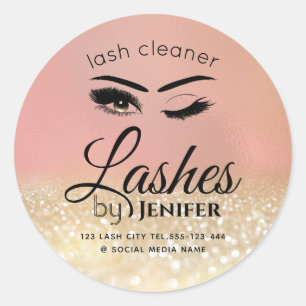 Gold glittery wink lash extension lash cleaner cla classic round sticker