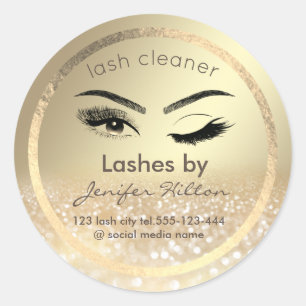 Gold glittery wink lash extension lash cleaner cla classic round sticker
