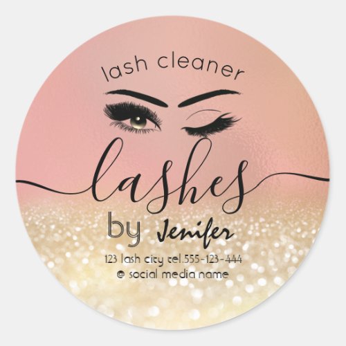 Gold glittery wink lash extension lash cleaner classic round sticker