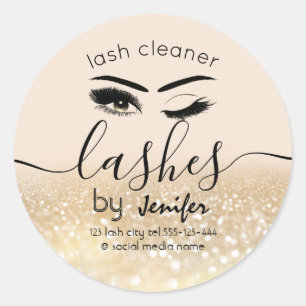 Gold glittery wink lash extension lash cleaner classic round sticker