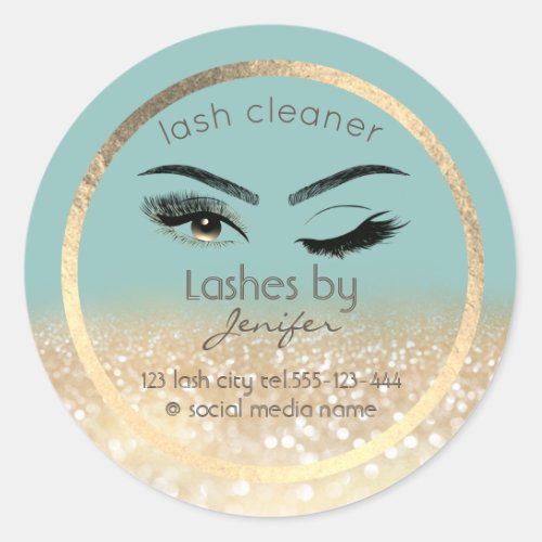 Gold glittery wink lash extension lash cleaner classic round sticker