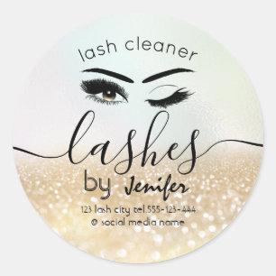 Gold glittery wink lash extension lash cleaner classic round sticker